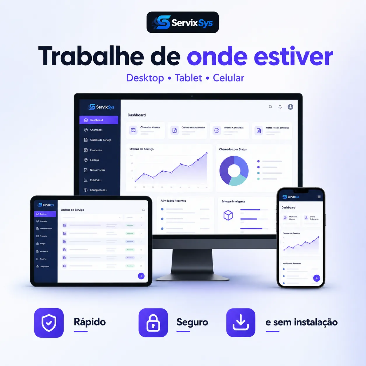 ServixSys em desktop, tablet e celular